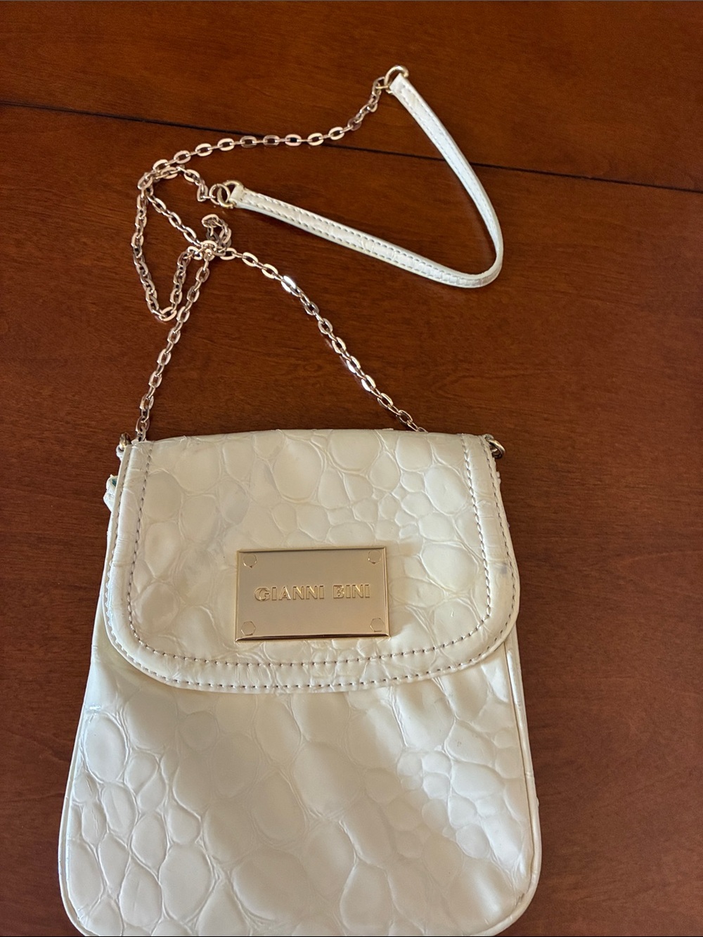 Gianni Bini Ivory Croc-Embossed Crossbody with Gold Plaque